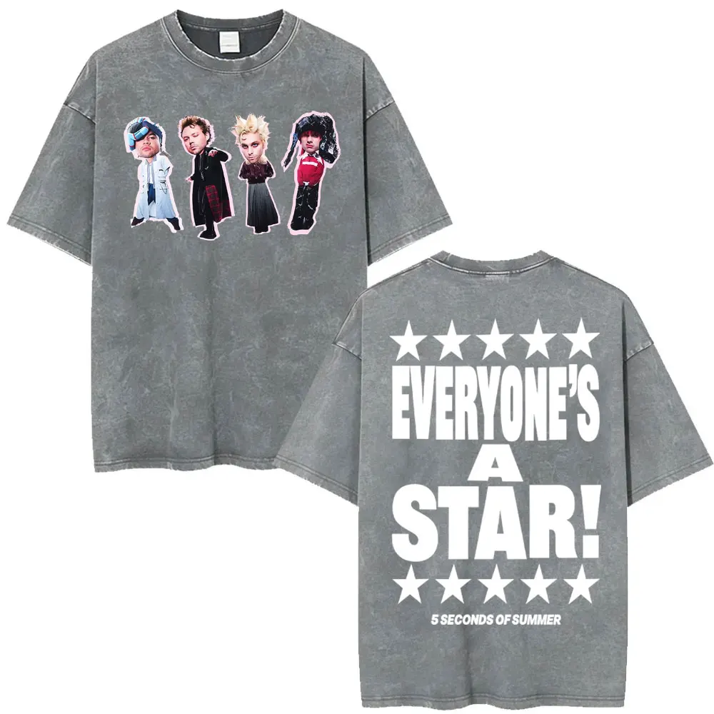 Band 5 Seconds of Summer Everyone's A Star World Tour T-shirts Men's Clothing Vintage Washed T-shirt Summer Tops O-Neck T Shirts