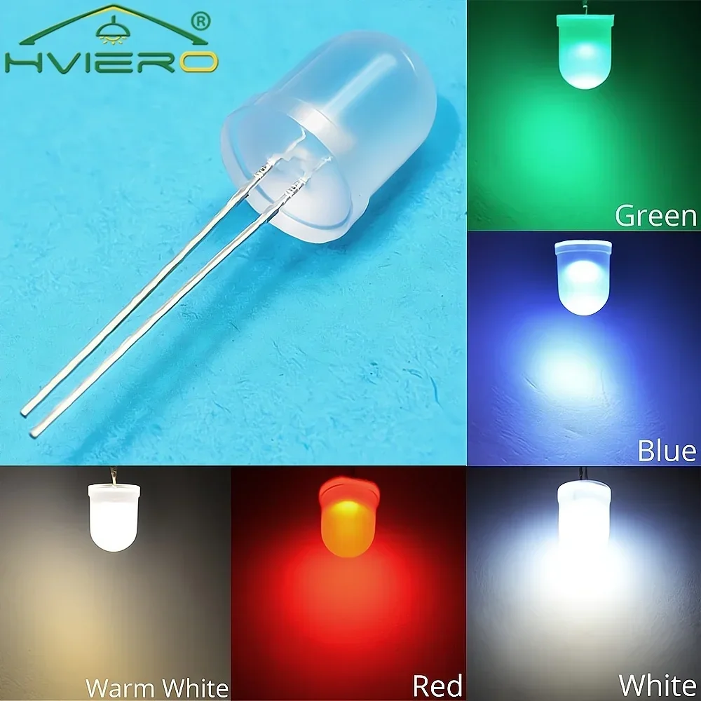 250Pcs 10mm Min Diffused Led White Red Green Blue Yellow Lamp Beads Ultra Bright DIY LED Bulb Emitting Diodes Light Water Clear