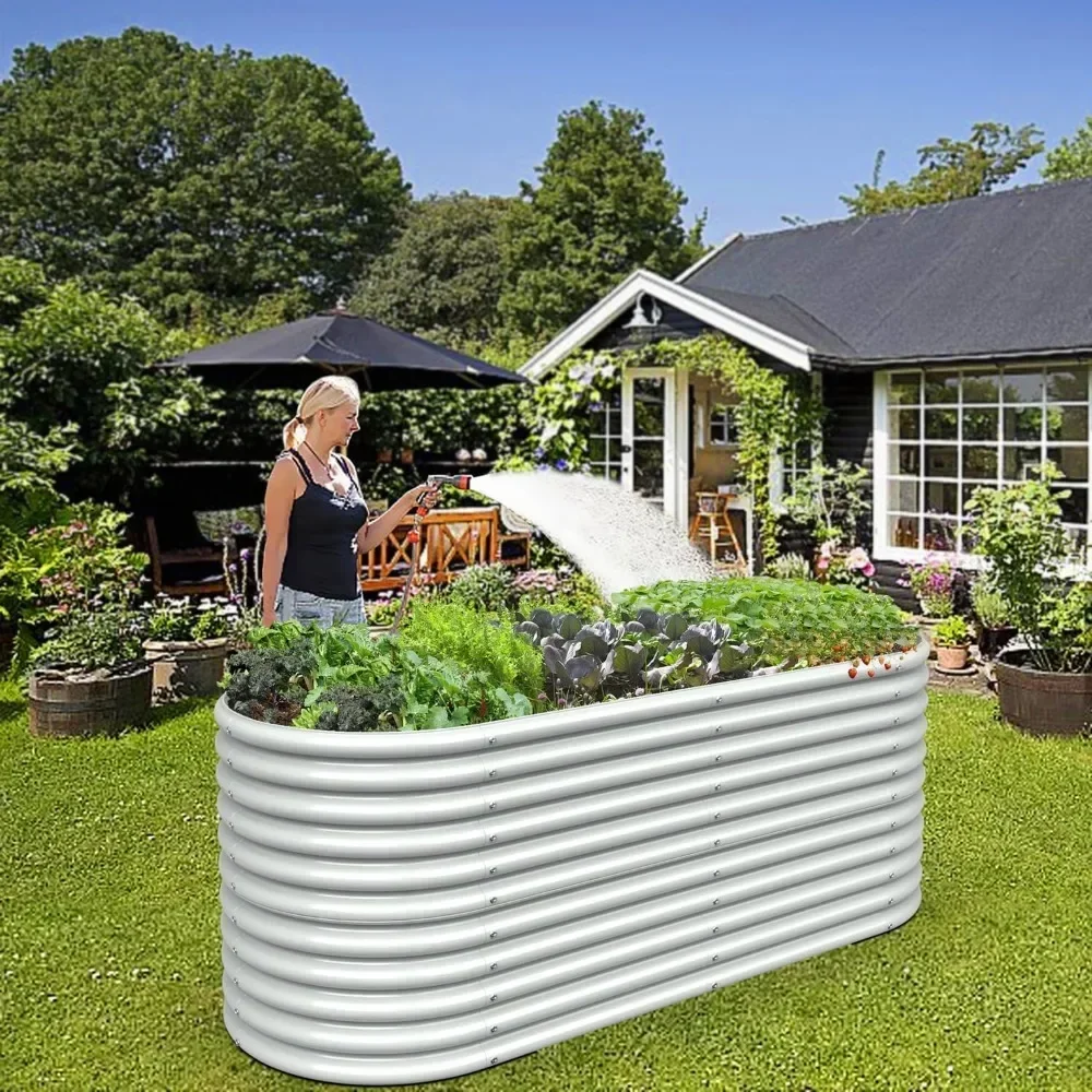 Adjustable Gap Elevated Garden Planting Box Fruit White 8FT (length) X 3FT (width) X 2.7FT (height) Outdoor Vegetable Elevated G