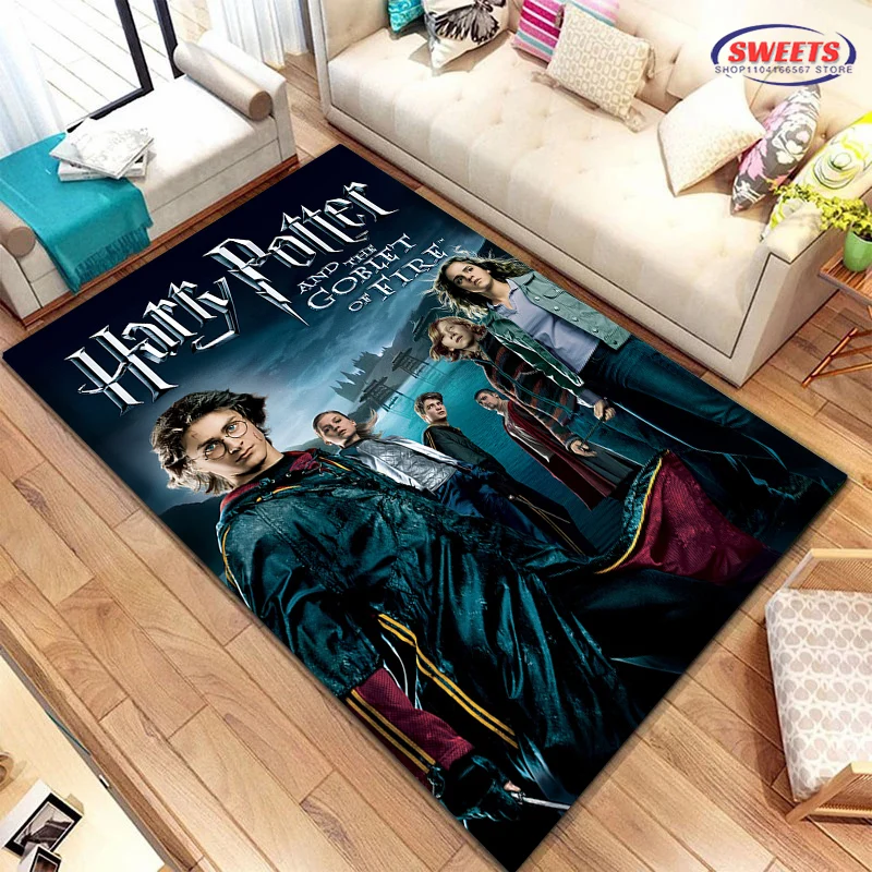 3D Harry Potter and The Goblet of Fire Carpet ! Bedroom Living Room Bed Mat, Non-slip Exquisite Home Decor, Durable Washable Rug