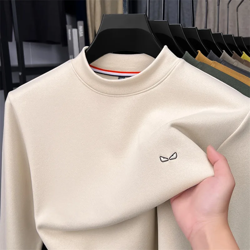 

Высококачественная марка мужская футболка с длинными рукавами осенняя и зимняя мода аниме вышивка оригинальная блузка для отдыха теплый бархат комфортабельный свитер с круглым воротником