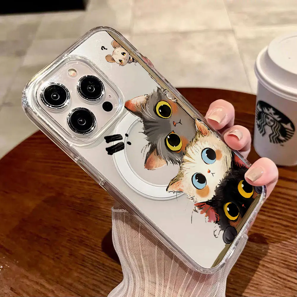 Funda Protectora con Carga Inalámbrica de Gato Coreano Adorable para iPhone 17 16 Pro Max Air 15 12 14 13 11 Pro Max 14 16 15 16E 17E Plus