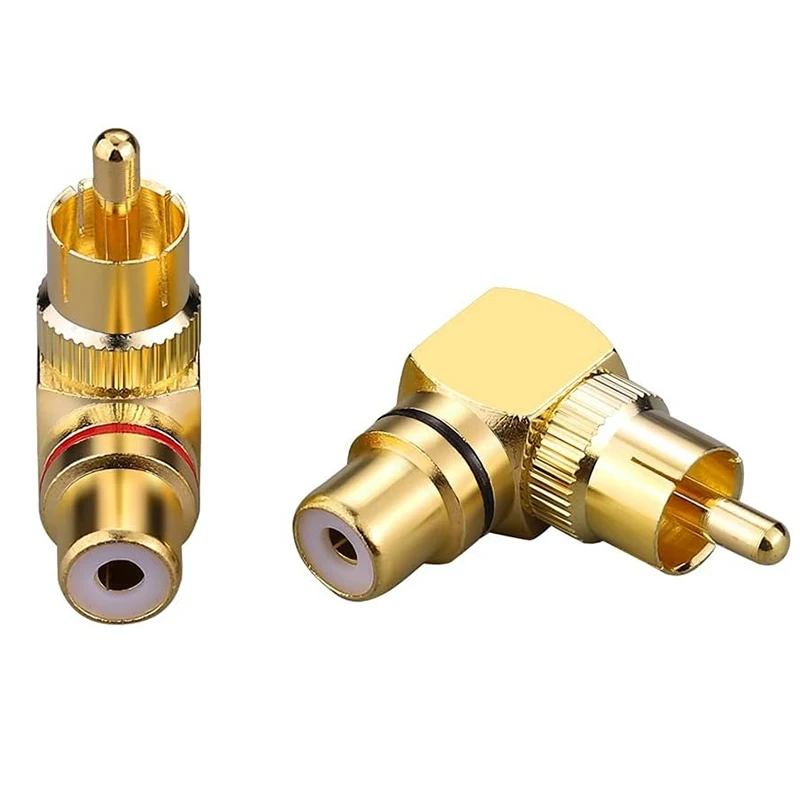 Gold-Plated 90 Degree Right Angle RCA Male to Female Jack Audio Video Adapter Black and Red Metal Connector for TV Speaker