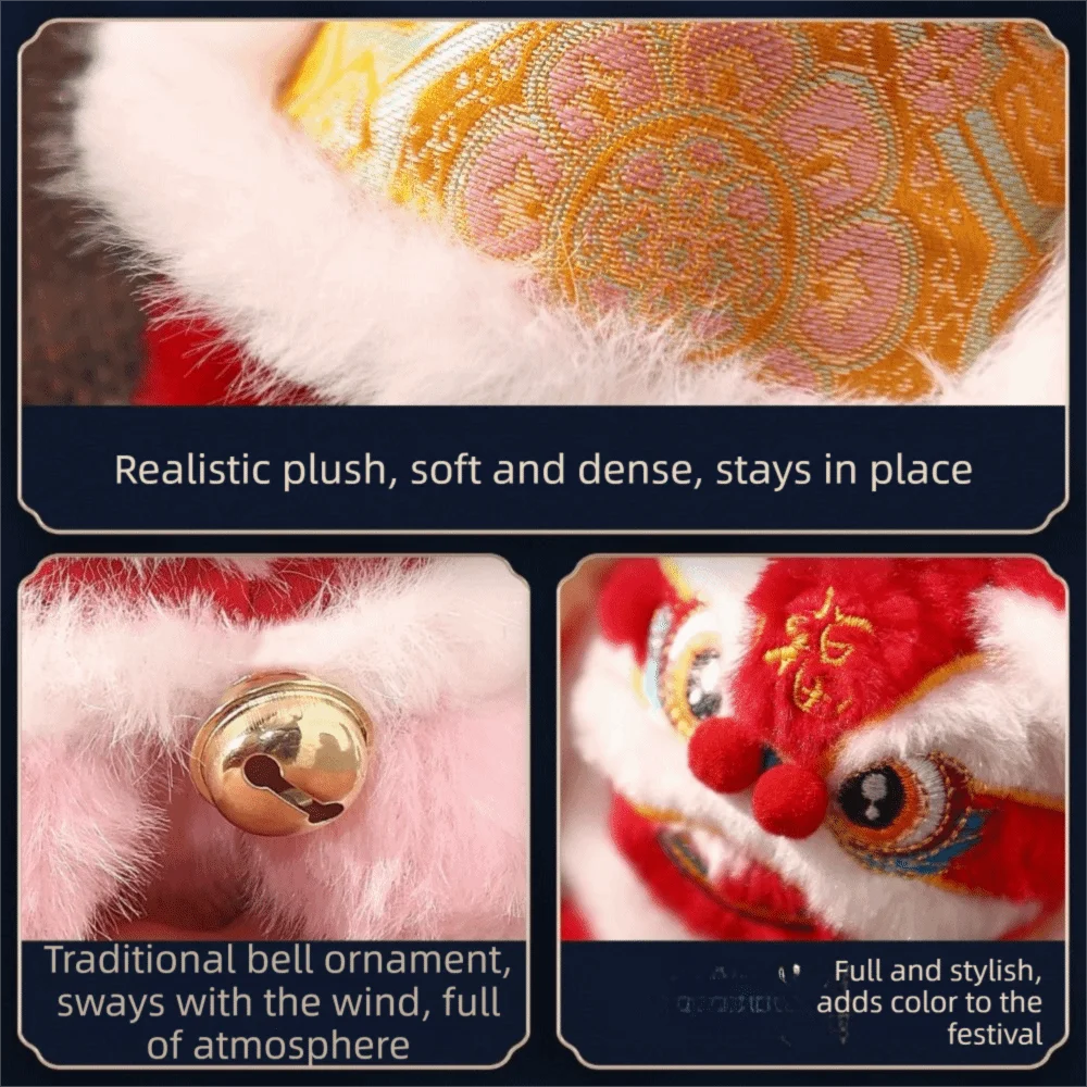 Portachiavi di danza del leone dei cartoni animati Leone risvegliato Anno del cavallo Ciondolo di danza del leone Bambola giocattolo di peluche in stile cinese Regalo di Capodanno cinese