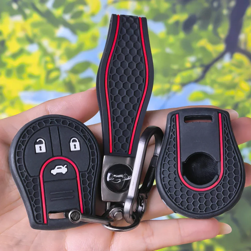 Honeycomb Racing Stripe Remote Key Shell withKeychain for Nissan Sylphy Cube Juke Rogue Micra Qashqai Altima Maxima Sentra Versa