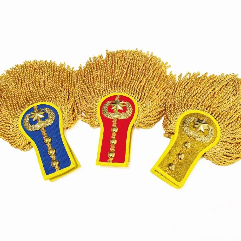 Smooth Satin Fabric Epaulettes Imitation Metallic Tassels Alloy Decorative Emblems Shoulder Badges Reinforced Stitching