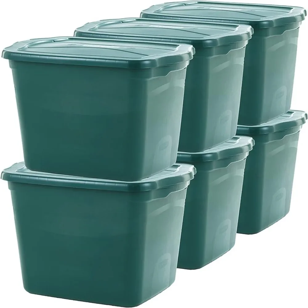 

ECOSense Storage Container with Lid, 18 Gallon - 6 Pack, Durable & Reusable Stackable Storage Bin，Hunter Green