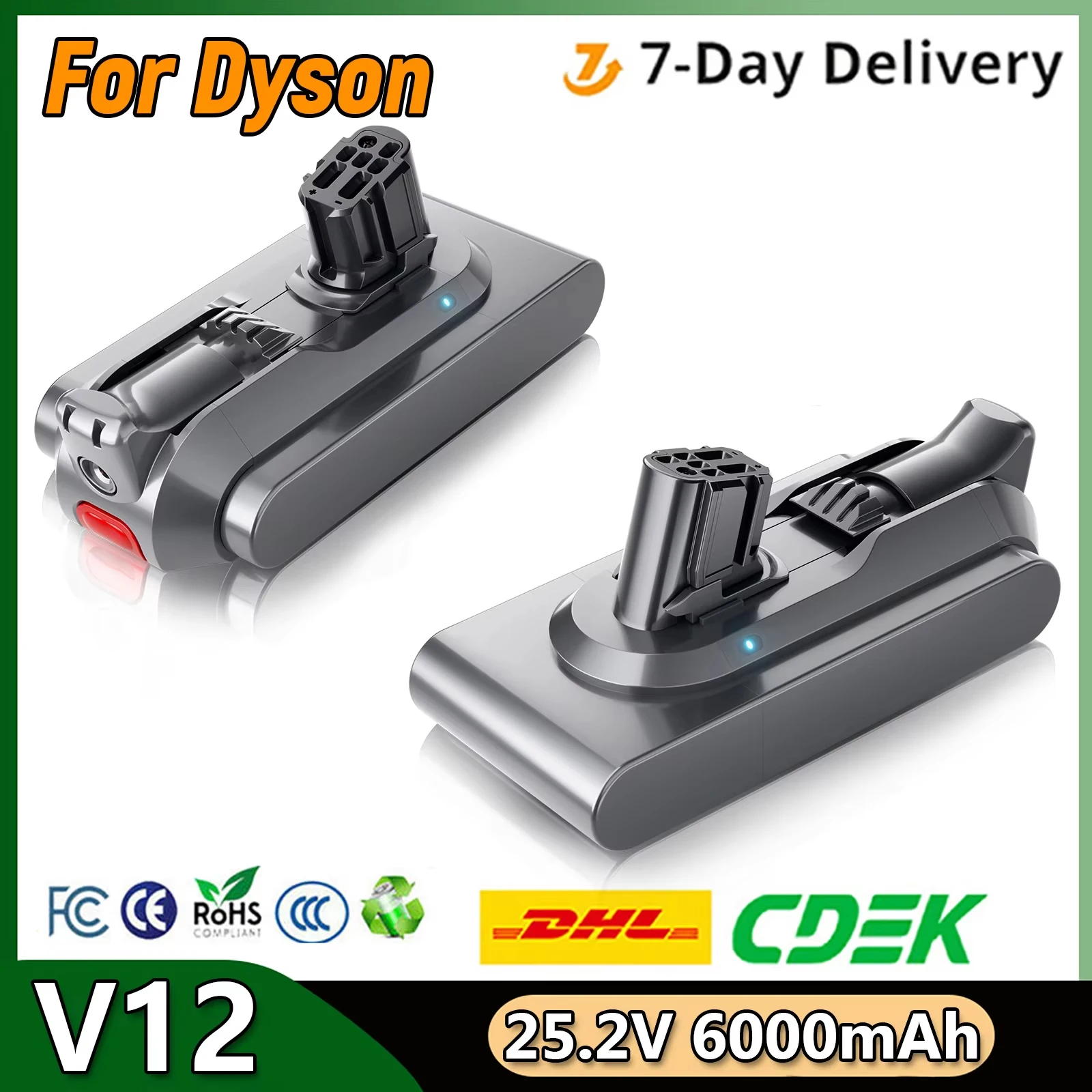 For Dyson V12 25.2V 6000mAh Replacement Battery Vacuum Cleaner Battery For V12 Series SV20 SV30 SV34 SV35 Rechargeable Battery