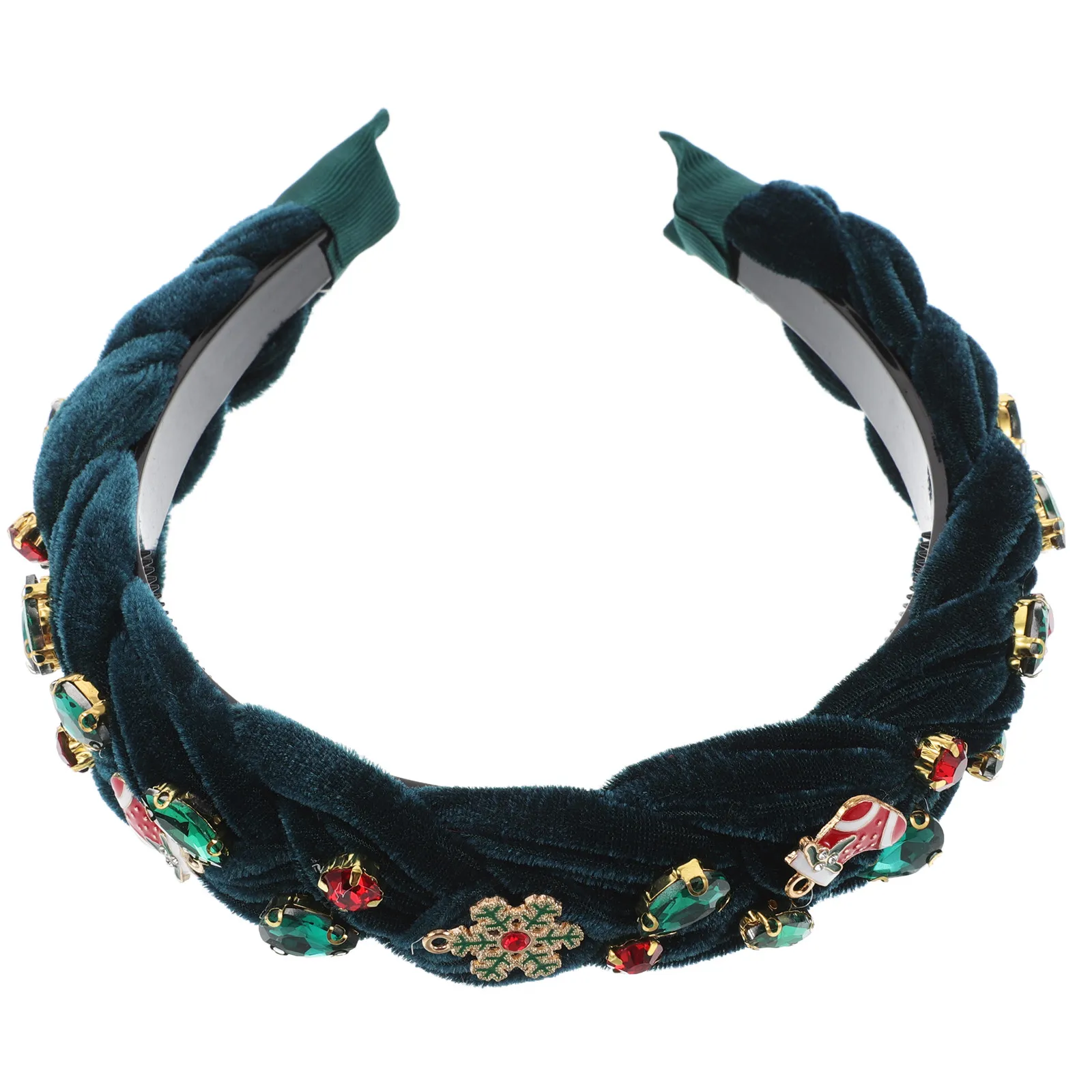 

Women Christmas Rhinestone Headband Wide Sparkling Snowflake Stocking Hair Hoop Holiday Party Accessory Festive Crystal