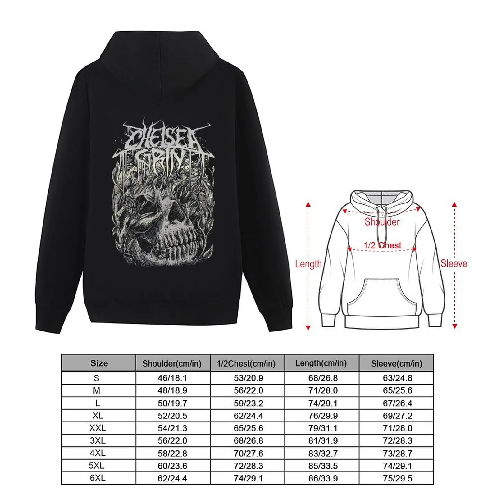 Chelsea Grin Deathcore Band Hoodie Unisex Vintage Thorn Skull Graphic Pullover Sweatshirt Men Women Dark Heavy Metal Gothic Streetwear Fan Merch Gift