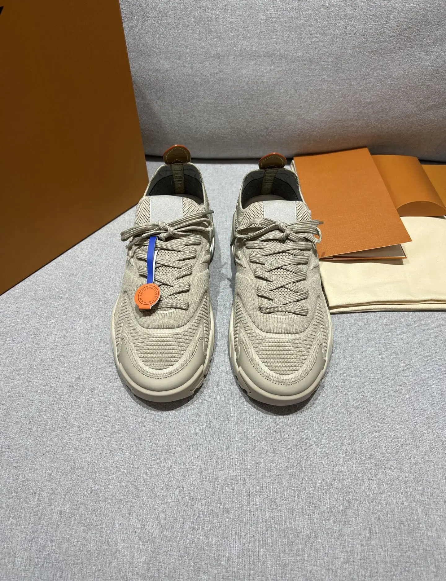Unisex Khaki Chunky Sneakers Breathable Knit Mesh Leather Splicing Outdoor Trekking Thick Serrated Sole Lace Up Height Increasing Street Dad Shoes
