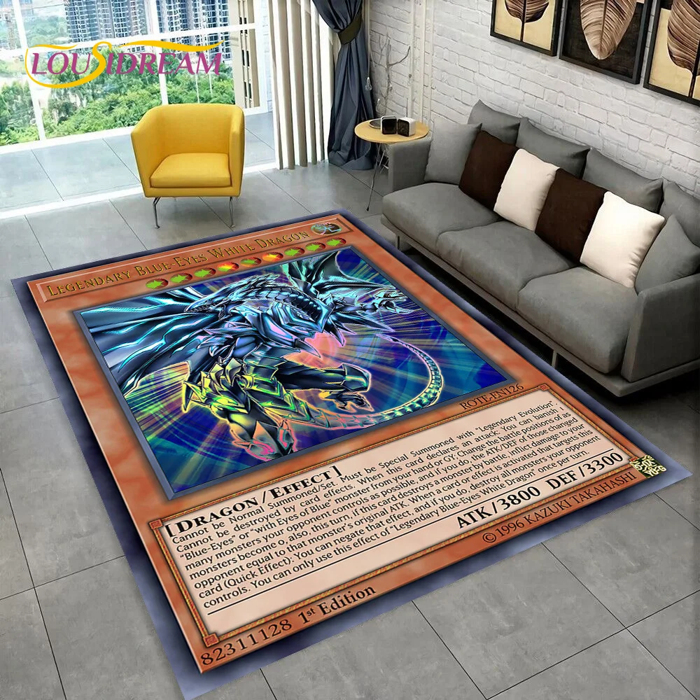 Monster Gold Card Cartoon Yu-Gi-Oh Anime Blue Eyes Dragon Game Carpet Rug for Bedroom Living Room Home Sofa Decoration,Floor Mat