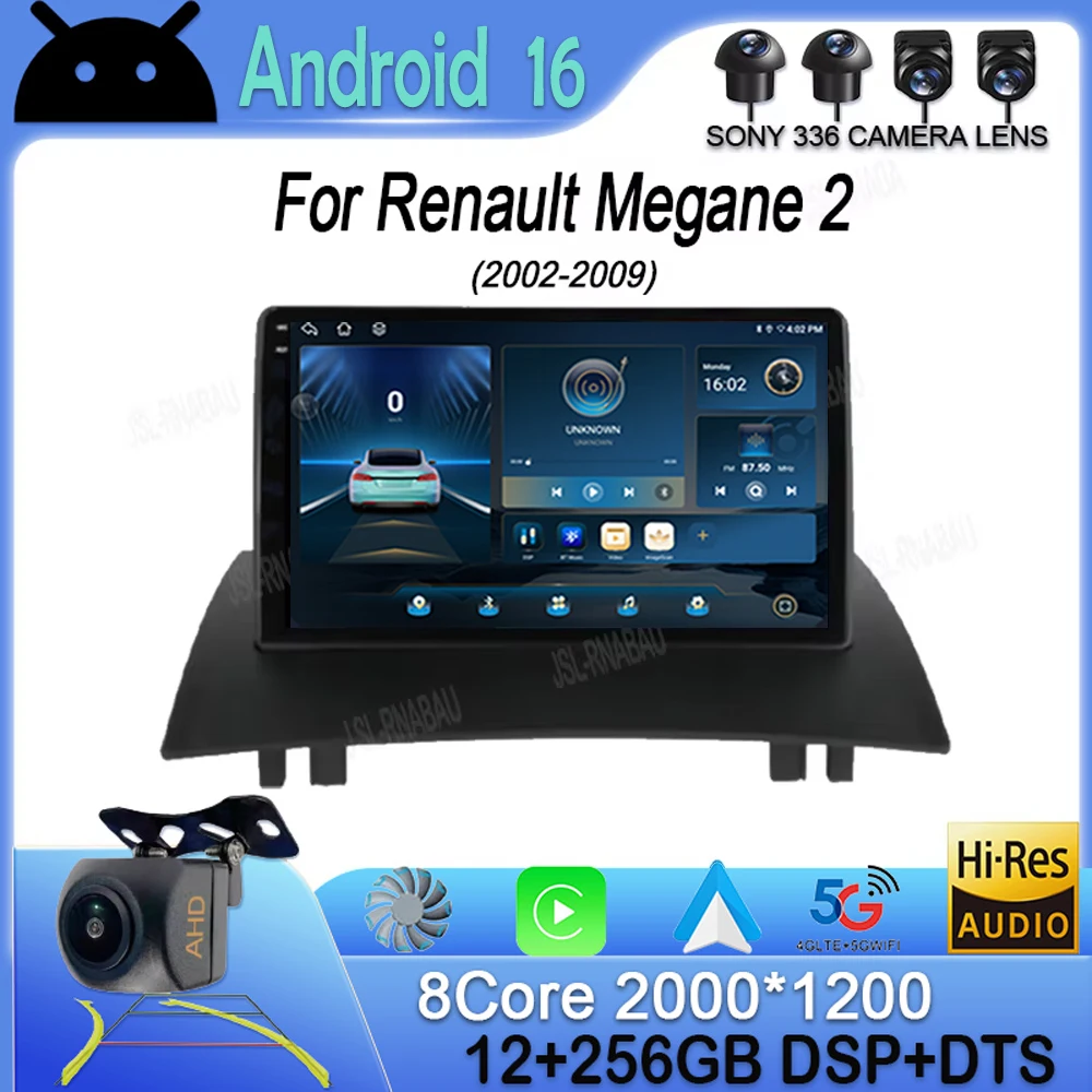 Rádio Automotivo Android 16 Estéreo Para Renault Megane 2 2002 - 2009 Reprodutor Multimídia de Vídeo Navegação GPS Câmera 360 Carplay Auto WIFI
