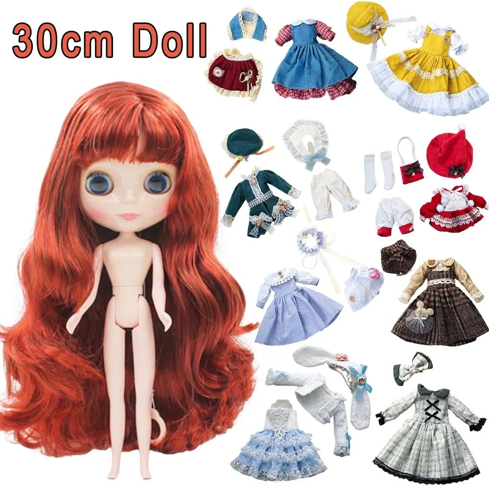 30cm Moveable Joints Girl's Dress 3D Eyes Toy with Clothes Kids Toys for Girl Children Gift