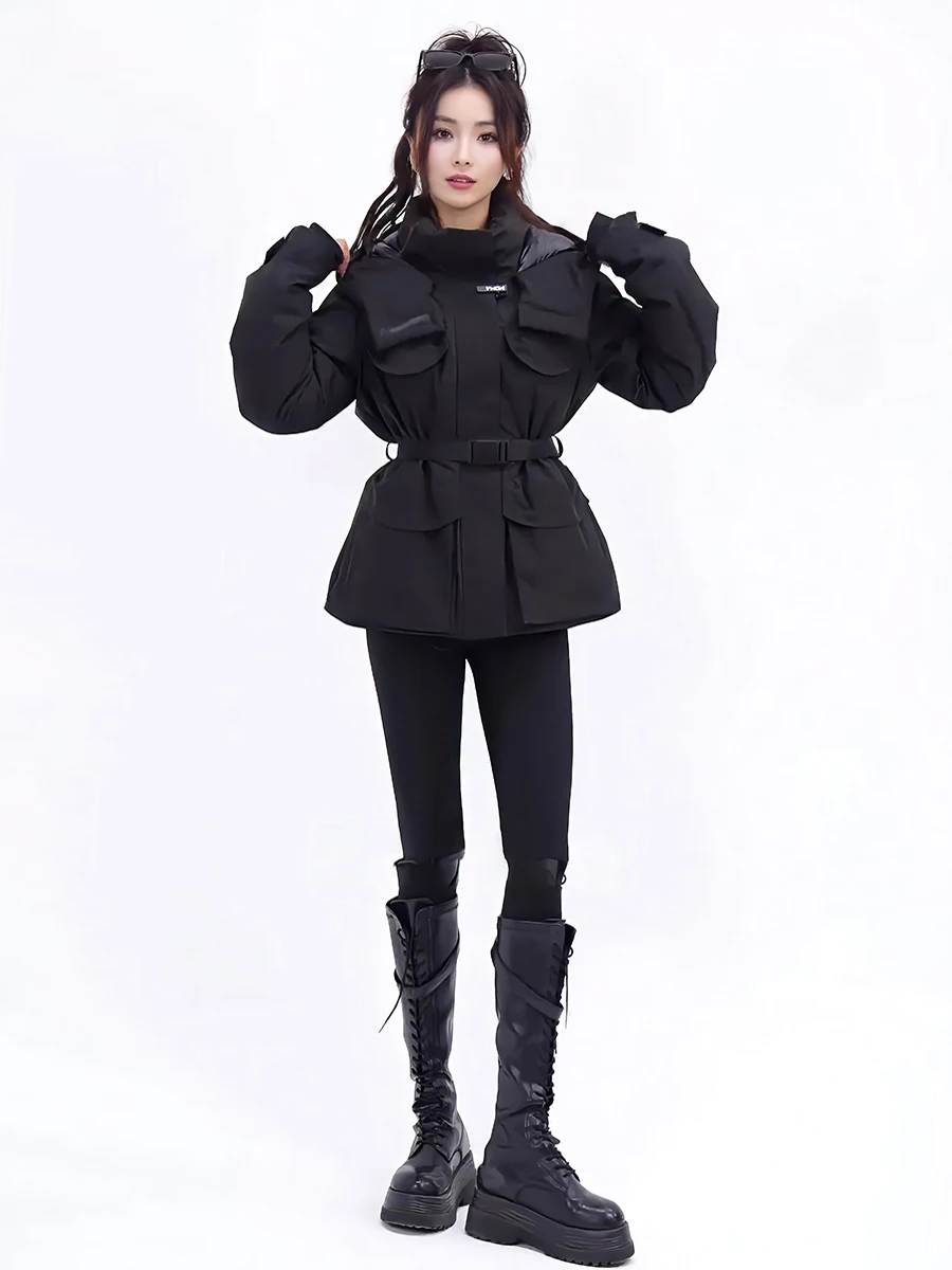 

Winter New Anti-Cold Warm down Jaet Women's Faionable Waist-Cinching White Du down Coat Thiened Long Sve Zipper