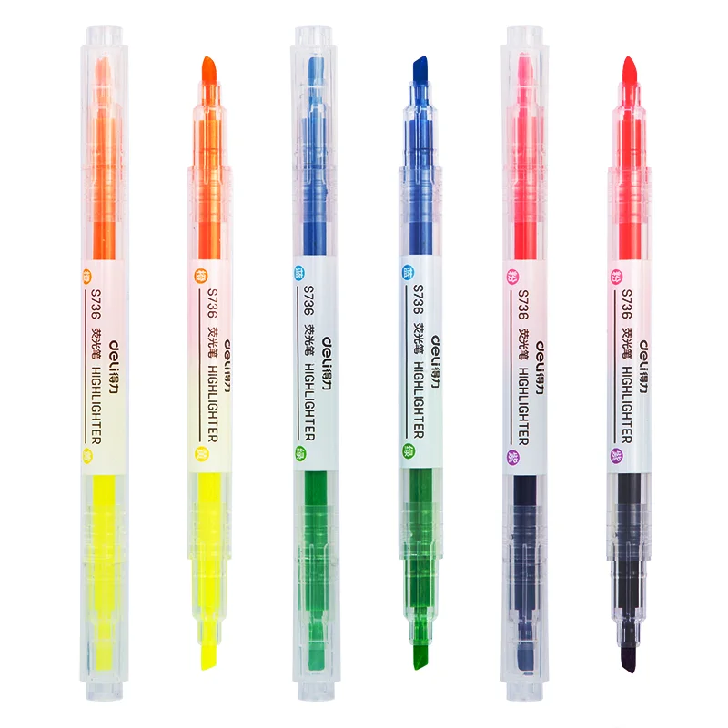 DELI Highlighter Set 3pcs/6colors Flourecent Marker Pens for Students Stationery
