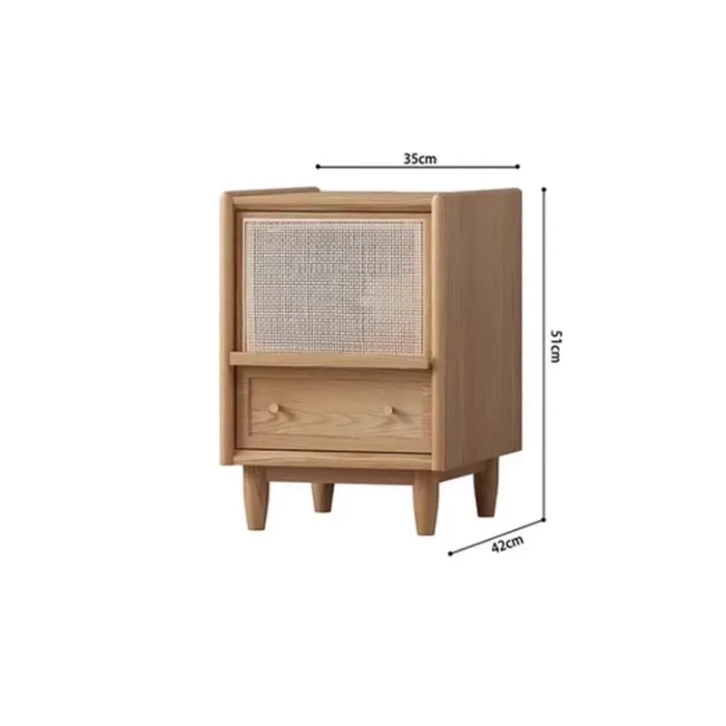 

Solid wood rattan locker simple bedroom bedside cabinet drawer storage cabinet Japanese sofa side cabinet