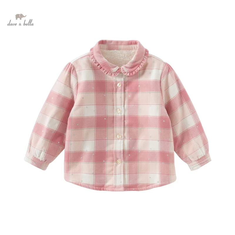 Dave Bella Children's Shirt 2024 New Winter Thick Shining stars striped Girls' Baby Blouse Comfortable Cotton Top Warm DB4243938