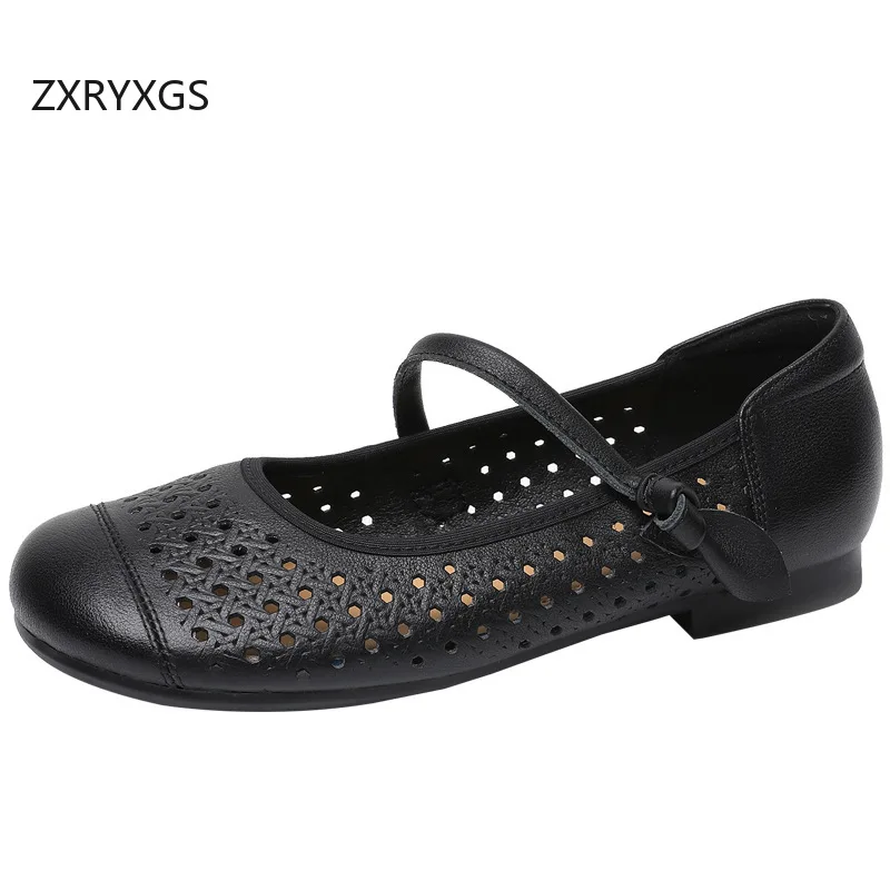 

ZXRYXGS сандалии на плоской подошве с верхним слоем из воловьей кожи, удобная дышащая обувь для мам, лето 2021, осень, женская обувь на плоской подошве, черный, белый цвет