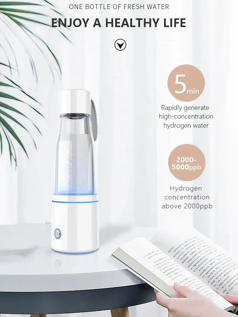 

H2 1500-5000ppb Portable Hydrogen Water Bottle PEM Technology 200ML 5/10 MIN Electrolysis Mode Water Ionizer Generator flask