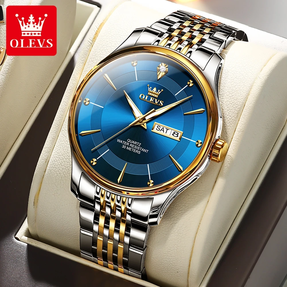 OLEEVS Luxury Blue Watch for Man Quartz Sports Men Watch Waterproof Luminous Stainless Steel Men\'s Watches Clock Reloj