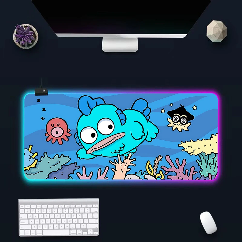 Pochaccos LED Brilhante RGB Mouse Pad, bonito Mousepad, Hangyodons, teclado PC Gamer, Rubber Gaming Computer Mausepad