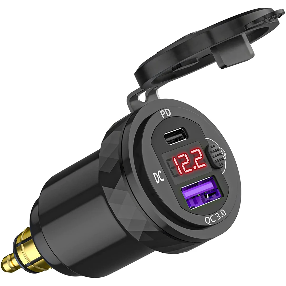 DIN Hella Stecker auf USB C PD 3.0 QC 3.0 USB-Ladegerät Netzteil Voltmeter mit EIN-Aus-Schalter für BMW Ducati Triumph Motorrad