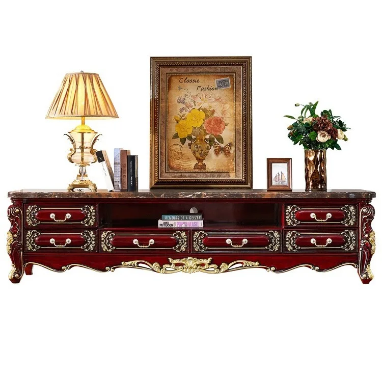 

European style, marble, TV cabinet, coffee table, combination, set, living room, small apartment, floor cabinet
