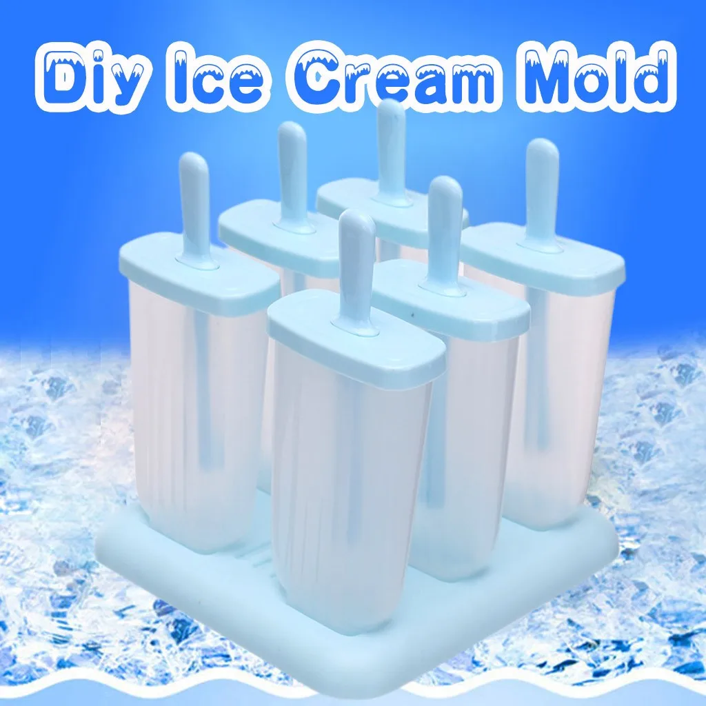مجموعة قوالب الآيس كريم DIY - 6 قطع من صانعات الحلوى المصنوعة من السيليكون الخالية من مادة BPA مع غطاء وعصي المصاصة للعائلة المجمدة