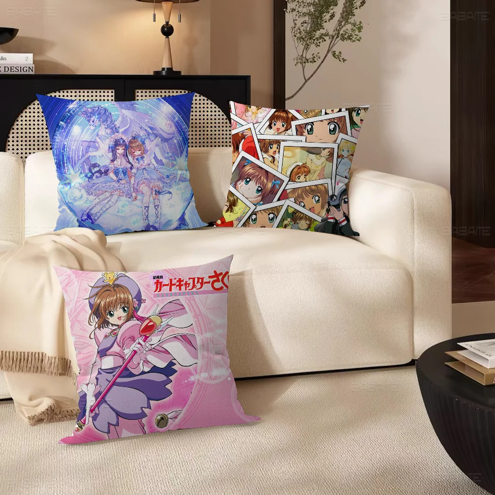 

Anime Cardcaptor Sakura Pillow Covers Cartoon Sofa Decorative Home Double-sided Printing Short Plush Cute Cushion Cover