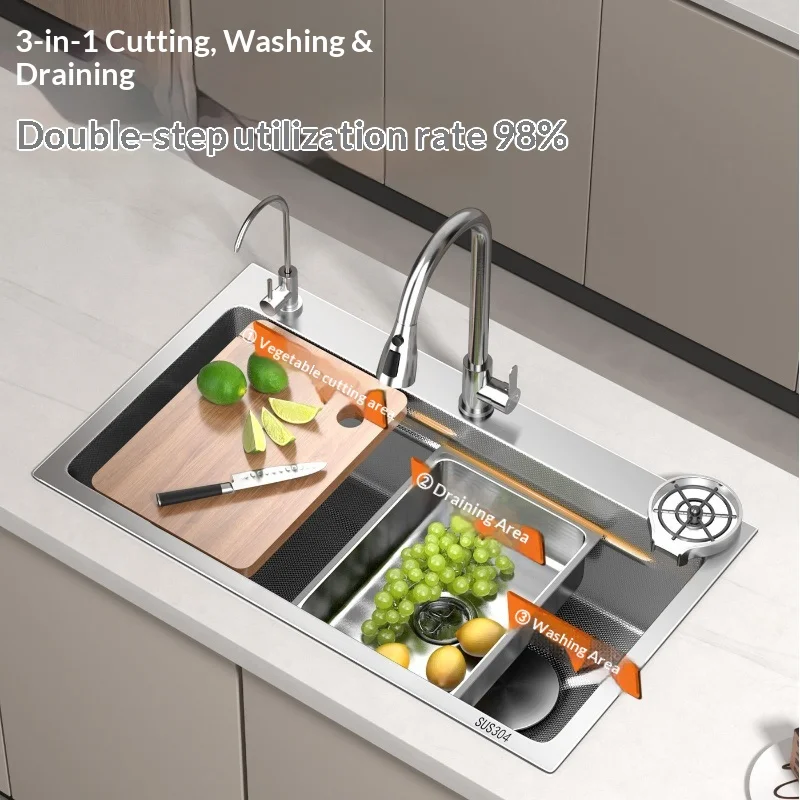 Кухонная мойка из нержавеющей стали 304, одна чаша, утолщенная, глубокая, в фермерском стиле, многофункциональная сливная доска для посуды, кухня