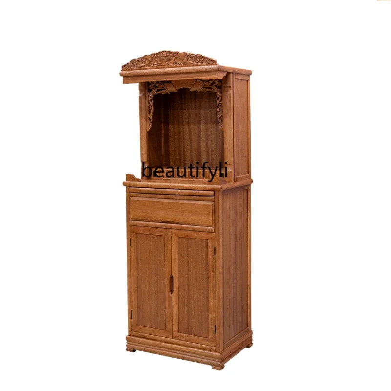 

A16 Rosewood Solid Wood Chinese Clothes Closet Household Altar Altar Buddha Cabinet 2-Layer Guanyin God of Wealth Worship Table