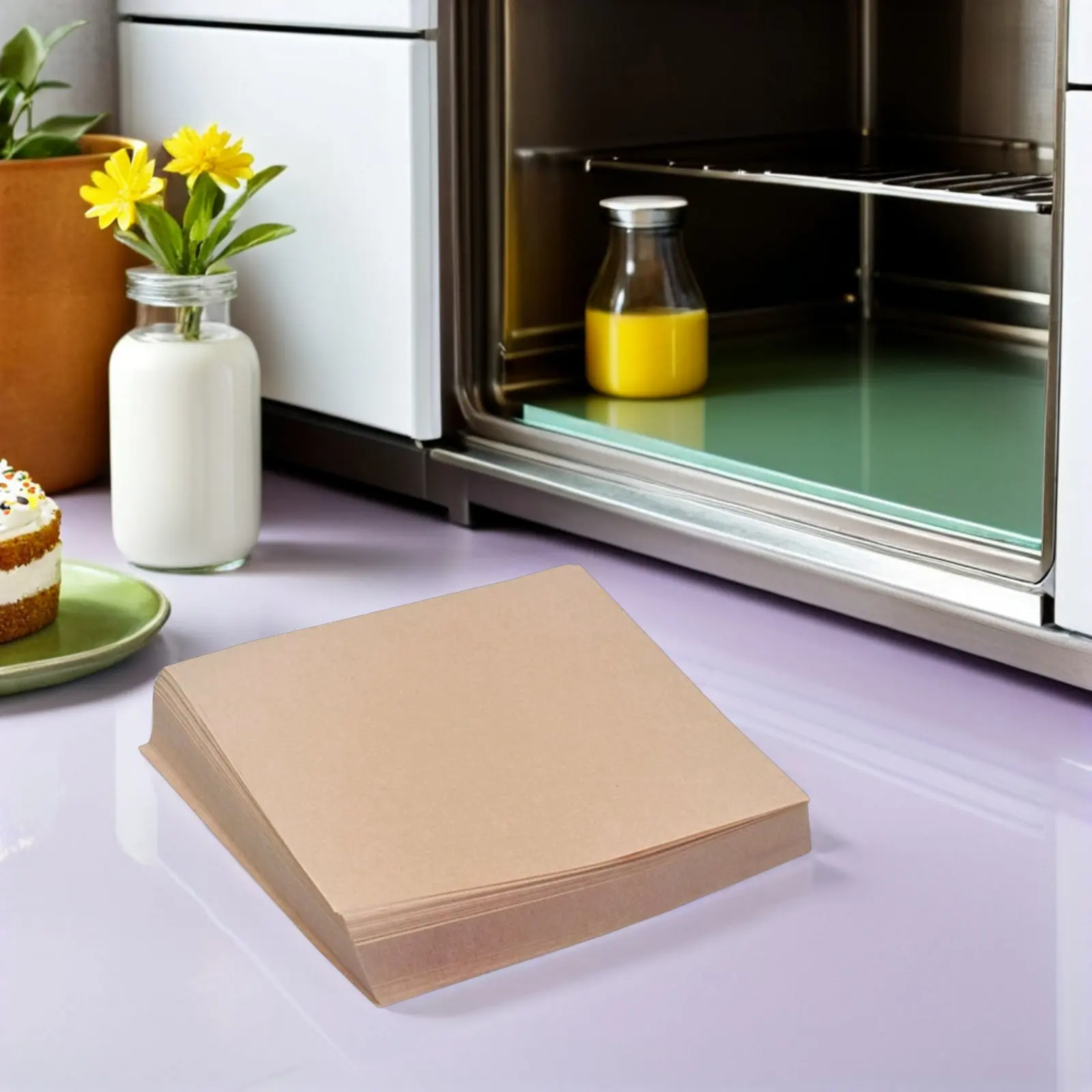 400Pcs Baking Liners Greaseproof Natural Unbleached 20Cm Square Thick Oil Resistant Sheets Disposable Air Fryer Paper Pizza
