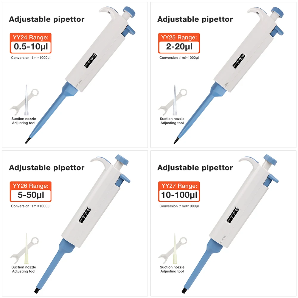 0.1-1000UL YY23-YY31 Laboratory Pipette Adjustable Single Channel Pipette Digital Micropipette With Pipettor Tips