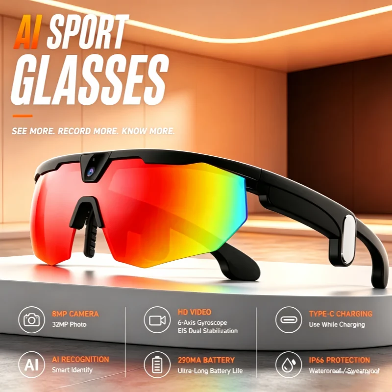 2026 New AI Smart Sports shooting&recording Glasses 800W Cam