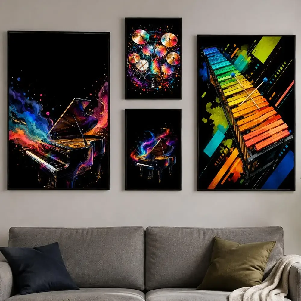 Instruments Jazz Orchestra Splash Graphic Poster PP Self-Adhesive Bedroom Gaming Cafe/Bar Vintage Aesthetic Decor Ideal Gift