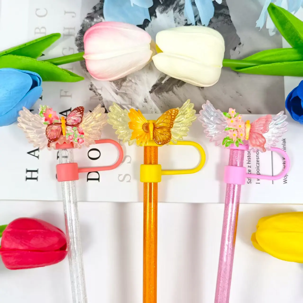 جديد زهرة الفراشة أجنحة الملاك سلسلة غطاء من القش غطاء غبار #6