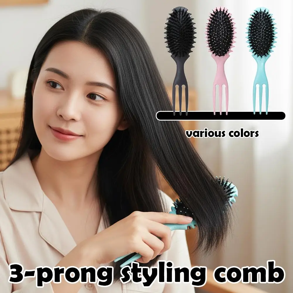 Bounce Define Styling Brush 3-in-1 Curly Hair Styling Brush Nylon Bristles Detangling Volumizing Comb for All Hair Type 1pc