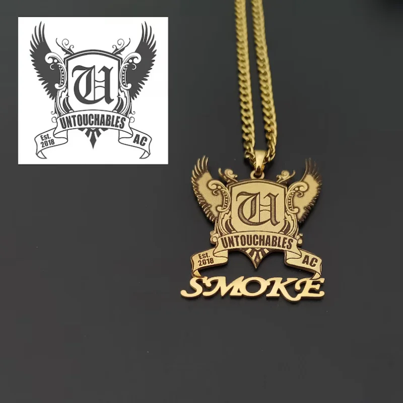 Roro's  Custom Text Photo Pendant Necklace Customzied Engraved Logo Necklace 5mm Cuba Chain Necklace Meaningful Gift Jewelry