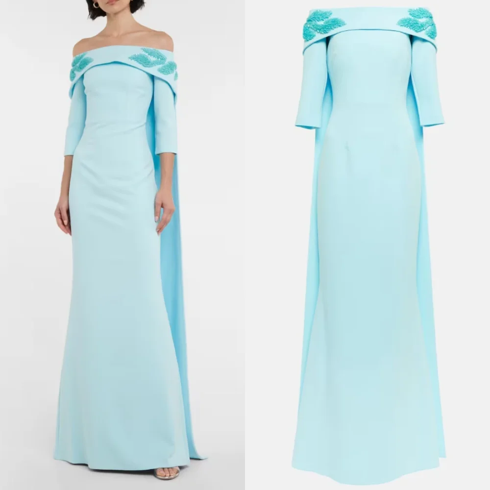 

Evening Jersey Draped Pleat Applique Graduation A-line Off-the-shoulder Bespoke Occasion Gown Long Dresses