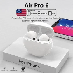 Apple Original AirPods Pro 6 TWS Max 무선 블루투스 이어폰, 마이크 이어 버드 포함 Lenovo iPhone 헤드폰 용 이어폰 헤드셋