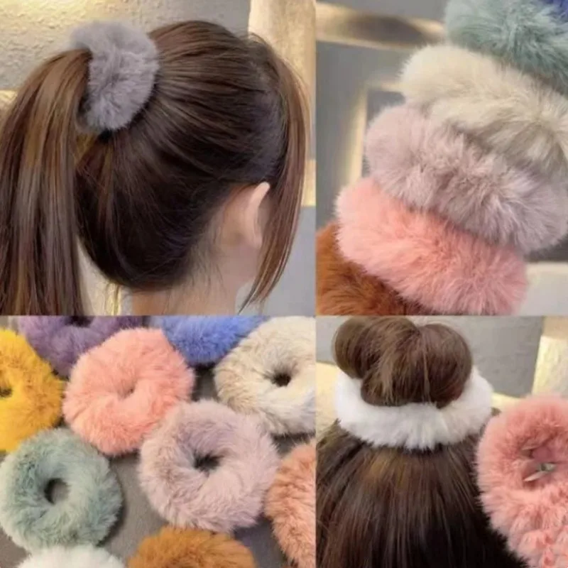 Autumn and Winter Plush Hair Rope Imitation Mink Plush Hair Ring Solid Color Hair Ties Leather Band Girls Hair Decor Accessories