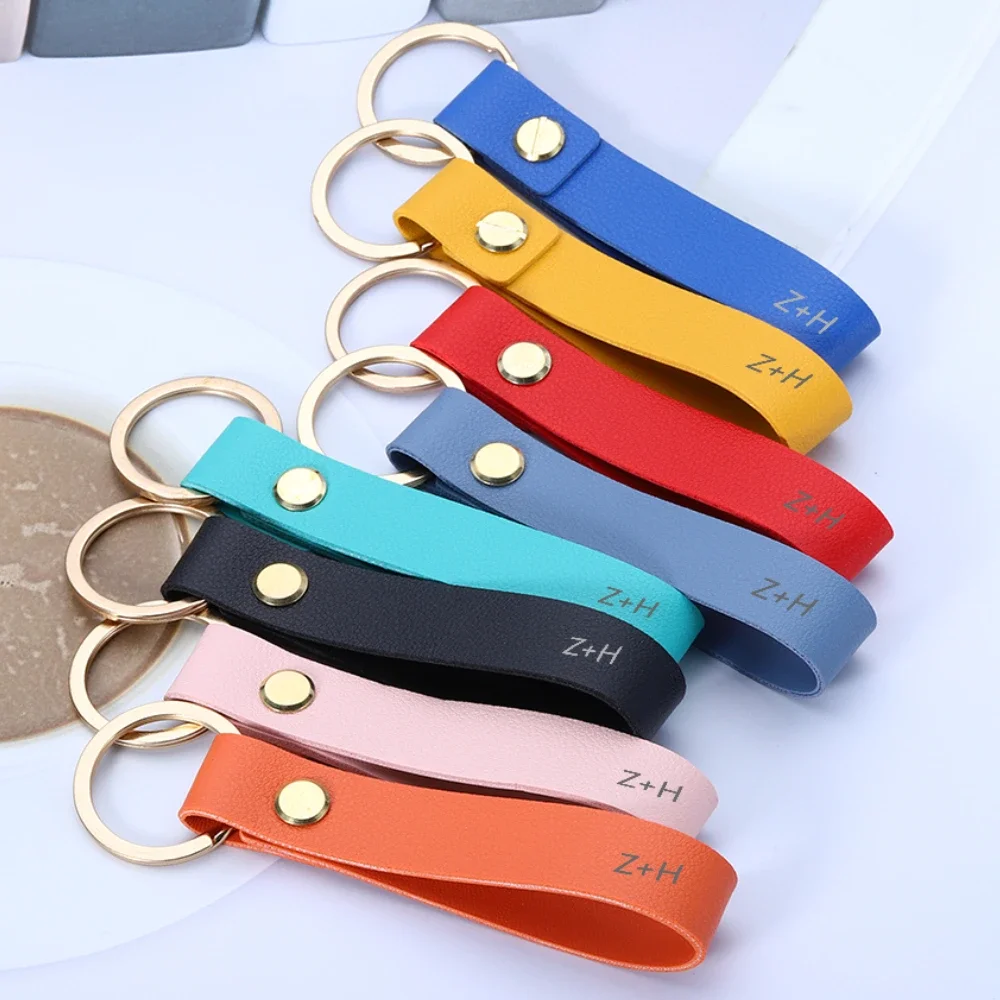 

Engraved Name Leather Keychain Personalized Birthday Christmas Gifts for Her Him Car Key Strap Waist Wallet KeyChains Keyrings