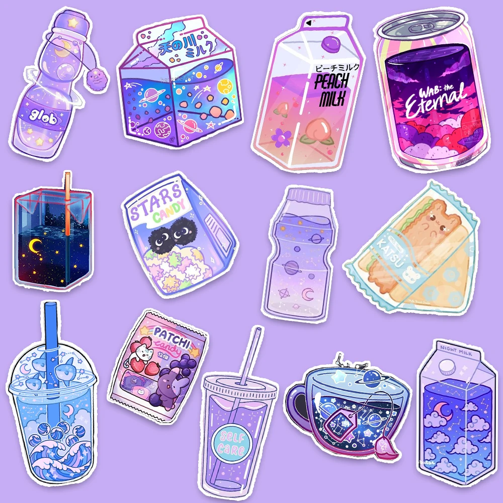 30 pegatinas bonitas y kawaii de alta calidad con motivos de bebidas y comida, espaciales, de galaxia, de leche y de latas de Ramune, para decorar portátiles, fundas de teléfono, álbumes de recortes, regalo