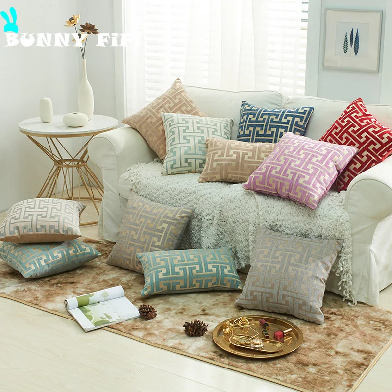 Chenille Geometric Line Cushion Cover Soft Plush Solid Color Vintage Pillowcase  45*45cm Decorative pillows for sofa