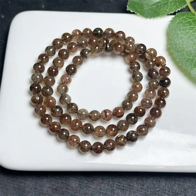 6MM Natural Black Gold Super Seven Triple Circle Bracelet For Women Men Love Gift Crystal Beads Strands Jewelry Gift 1PCS