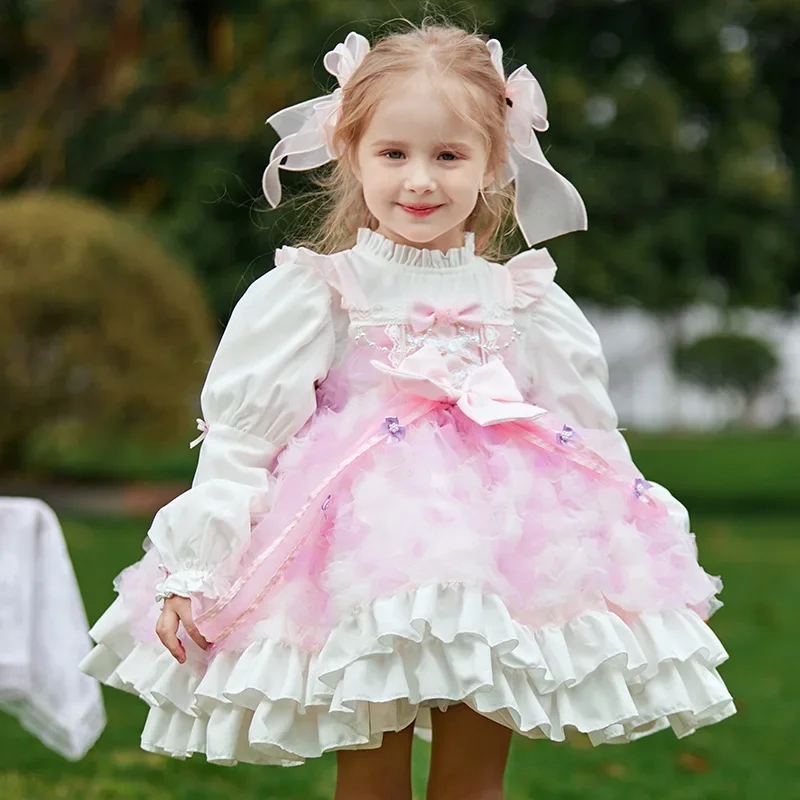 High-end 0-12Y Baby Girl Autumn Turkish Vintage Princess Pink Dress for Birthday Holiday Easter Photography Eid