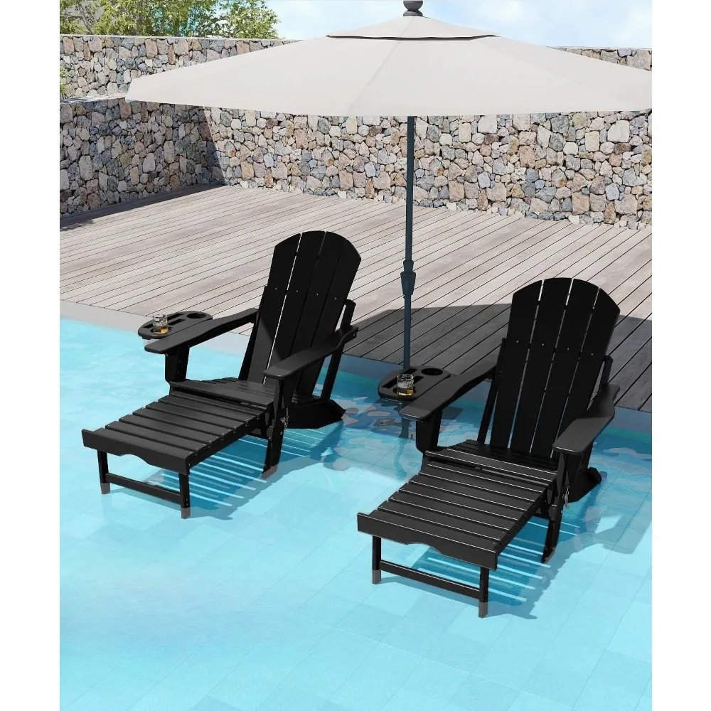 

Adjustable Adirondack Chair with Retractable Ottoman Set of 2, HDPE Folding Adirondack Chairs w/Cup Holder,outdoor lounge Chair