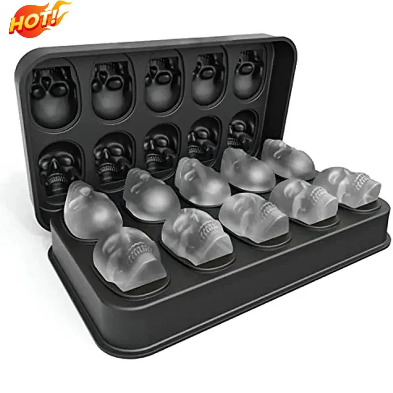 Ice Machine Mold For Whiskey 10 Cavity Skull Ice Cube Tray With Funnel Skull Silicone Mold For Baking, Chocolate