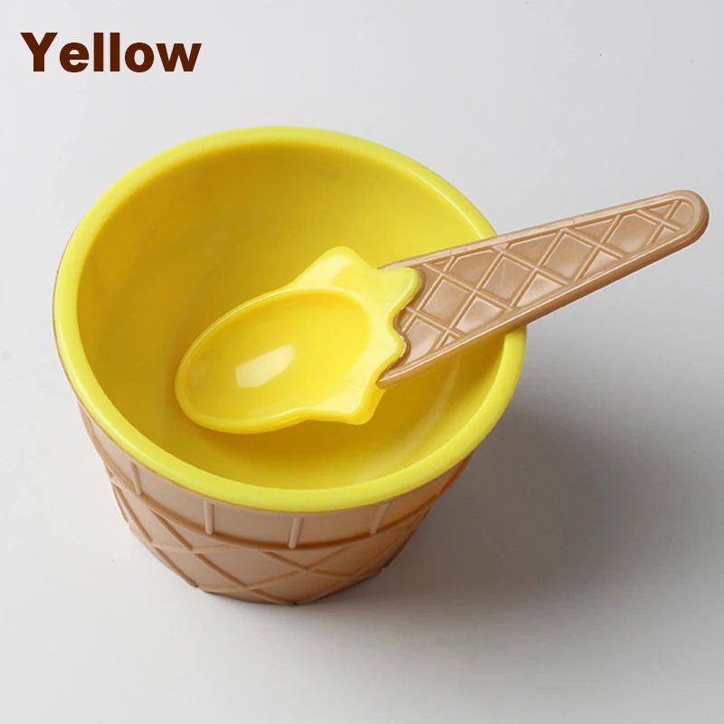 1 Set Ice Cream Cone Bowl Lovely Ice Cream Plastic Bowl Cotton Spoon DIY Tool Детская чаша для мороже Durable Children Gifts New